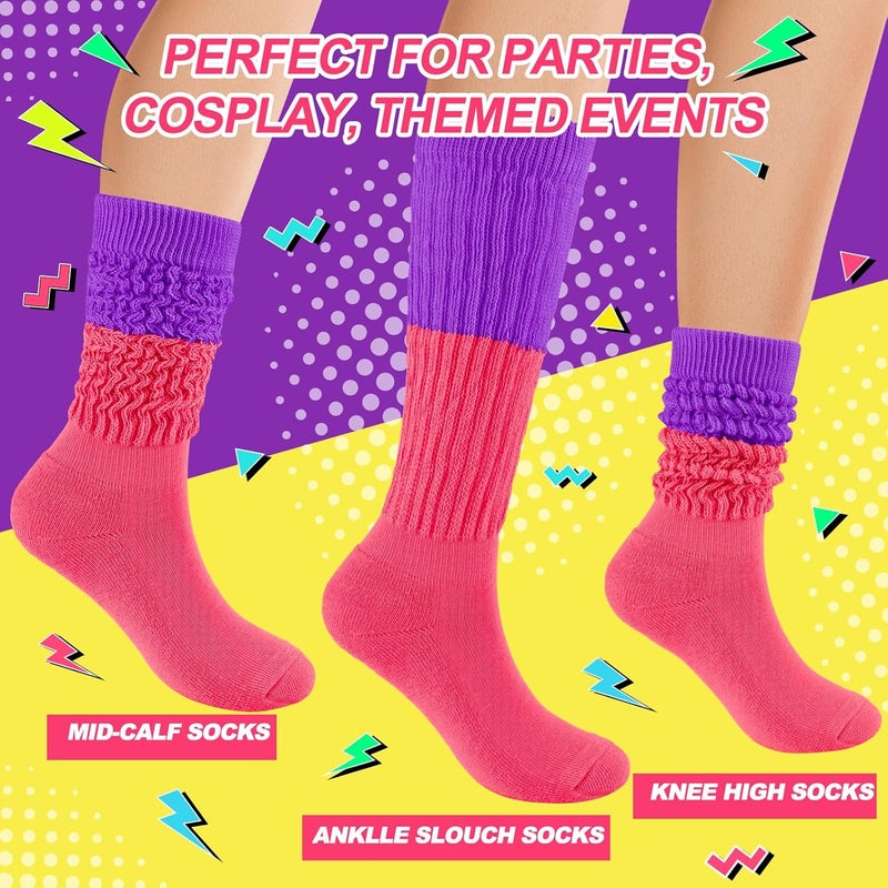 TRIITECH Store Neon Slouch Socks for Women, 80s 90s Scrunch Knee High Socks with Neon Earrings and Scrunchies for 80s 90s Party - Image 2
